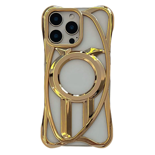 For iPhone 16 Pro Max Case Compatible with MagSafe Frameless Electroplated Hollow Design TPU Phone Cover - Desert Gold - 1
