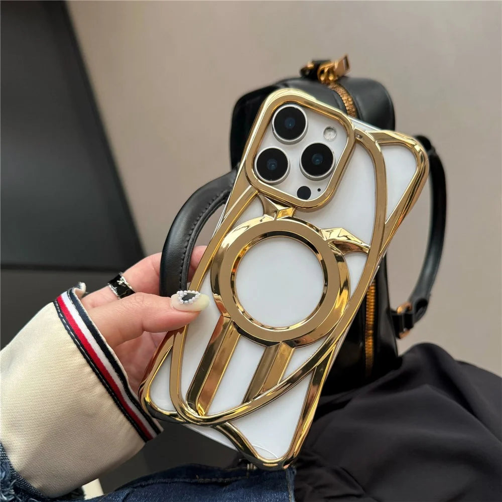 For iPhone 16 Pro Max Case Compatible with MagSafe Frameless Electroplated Hollow Design TPU Phone Cover - Desert Gold - 3