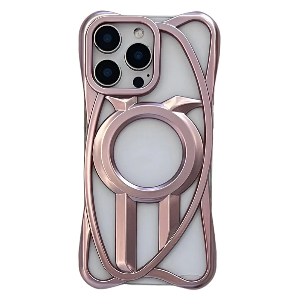 For iPhone 16 Pro Matte Case Compatible with MagSafe Frameless Electroplated Hollow Design TPU Phone Cover - Pink - 1