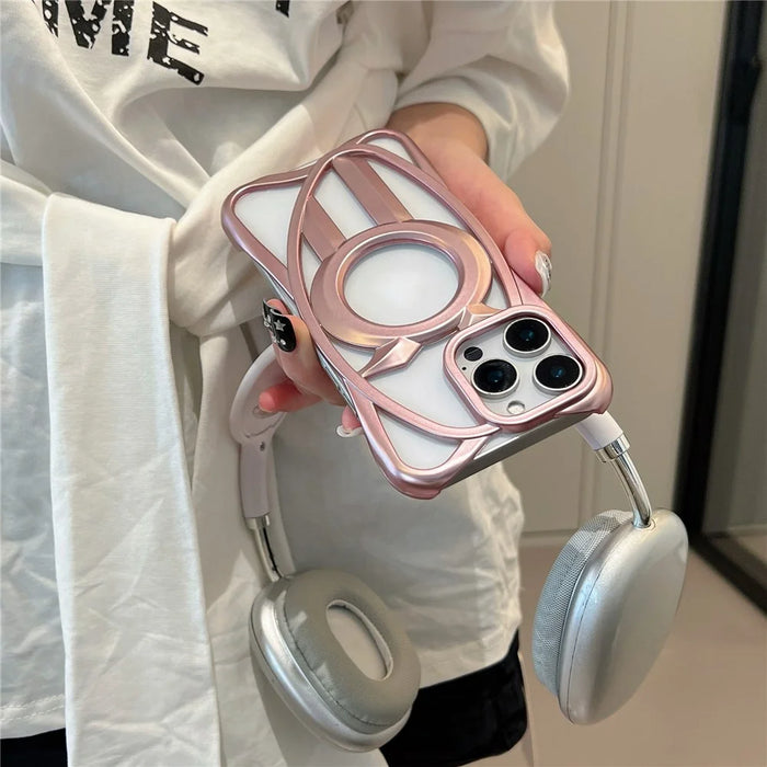 For iPhone 16 Pro Matte Case Compatible with MagSafe Frameless Electroplated Hollow Design TPU Phone Cover - Pink - 2