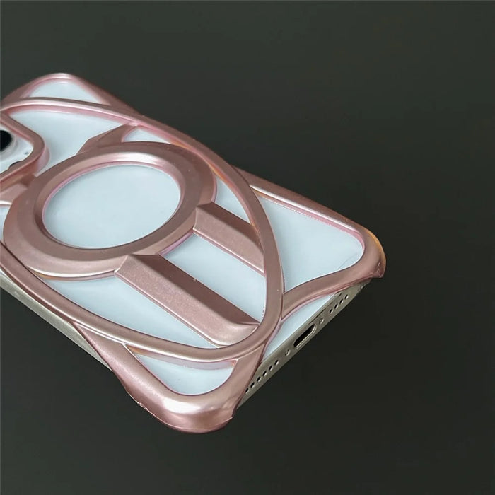 For iPhone 16 Pro Matte Case Compatible with MagSafe Frameless Electroplated Hollow Design TPU Phone Cover - Pink - 5