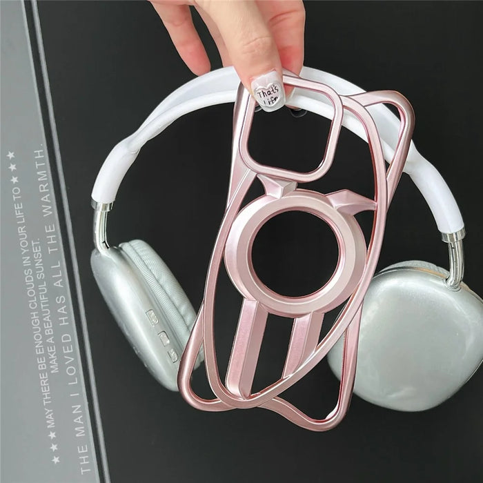 For iPhone 16 Pro Matte Case Compatible with MagSafe Frameless Electroplated Hollow Design TPU Phone Cover - Pink - 6