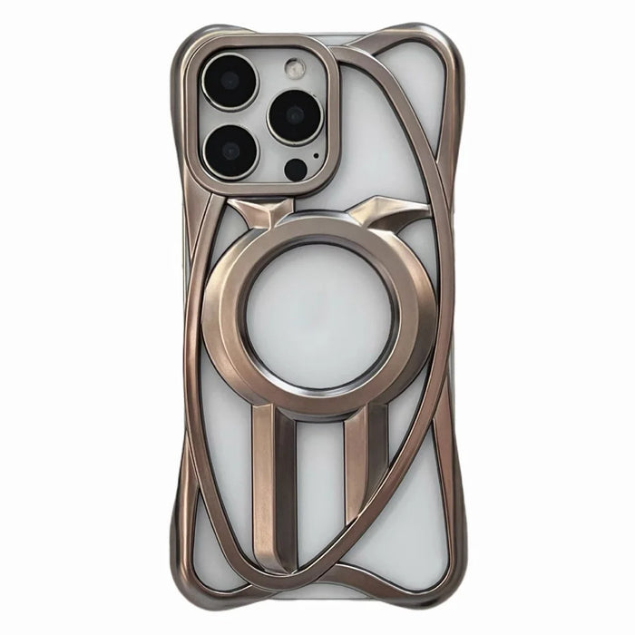 For iPhone 16 Pro Max Matte Case Compatible with MagSafe Frameless Electroplated Hollow Design TPU Phone Cover - Grey - 1