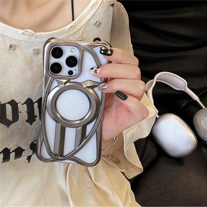 For iPhone 16 Pro Max Matte Case Compatible with MagSafe Frameless Electroplated Hollow Design TPU Phone Cover - Grey - 3