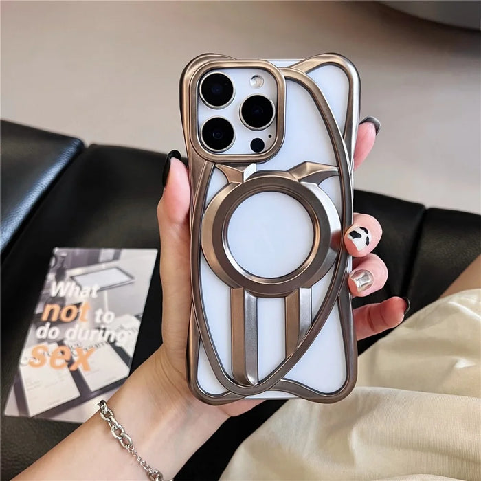 For iPhone 16 Pro Max Matte Case Compatible with MagSafe Frameless Electroplated Hollow Design TPU Phone Cover - Grey - 4