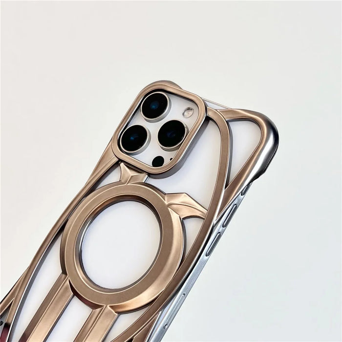 For iPhone 16 Pro Max Matte Case Compatible with MagSafe Frameless Electroplated Hollow Design TPU Phone Cover - Grey - 5