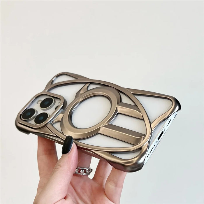 For iPhone 16 Pro Max Matte Case Compatible with MagSafe Frameless Electroplated Hollow Design TPU Phone Cover - Grey - 6
