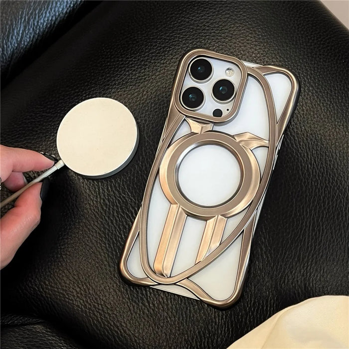 For iPhone 16 Pro Max Matte Case Compatible with MagSafe Frameless Electroplated Hollow Design TPU Phone Cover - Grey - 7