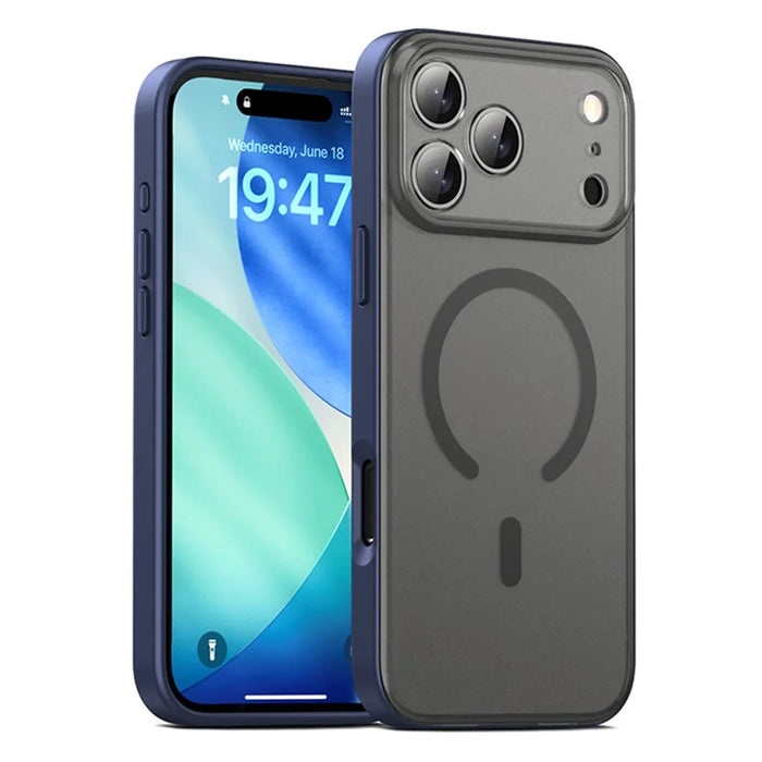 IPAKY For iPhone 17 Pro Magnetic Case Shockproof PC + TPU Matte Phone Cover - Blue - 1