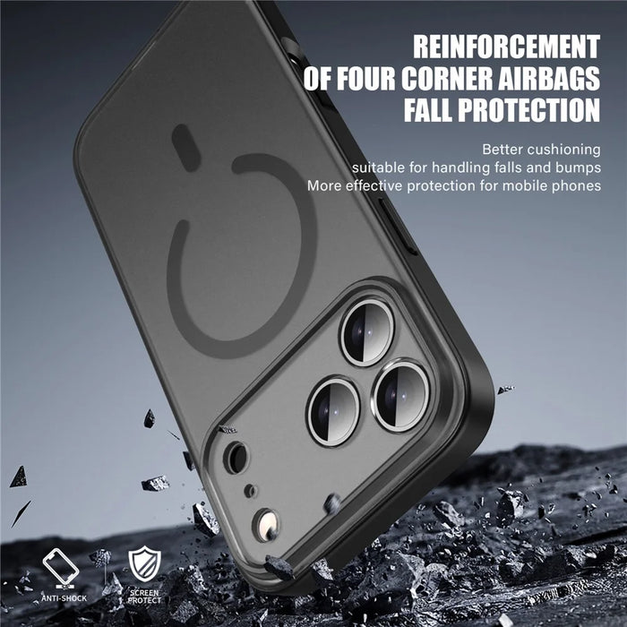 IPAKY For iPhone 17 Pro Magnetic Case Shockproof PC + TPU Matte Phone Cover - Blue - 4