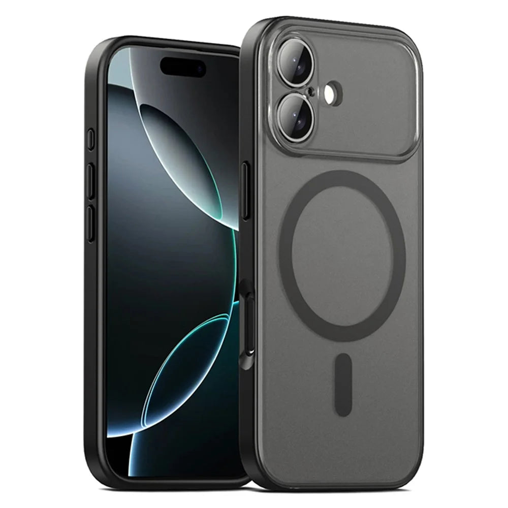 IPAKY For iPhone 17 Magnetic Case Shockproof PC + TPU Matte Phone Cover - Black - 1