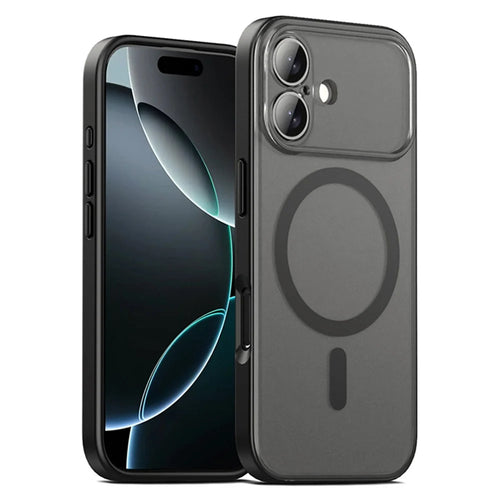 IPAKY For iPhone 17 Magnetic Case Shockproof PC + TPU Matte Phone Cover - Black - 1