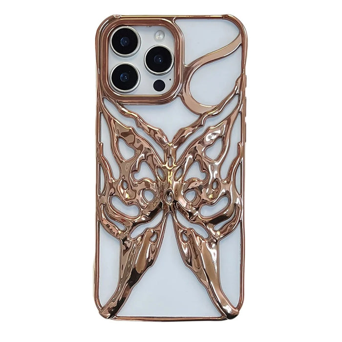 For iPhone 16 Pro Max Case Electroplated Hollow Butterfly Pattern Creative Design TPU Phone Cover - Gold - 1