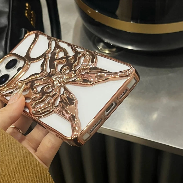 For iPhone 16 Pro Max Case Electroplated Hollow Butterfly Pattern Creative Design TPU Phone Cover - Gold - 2