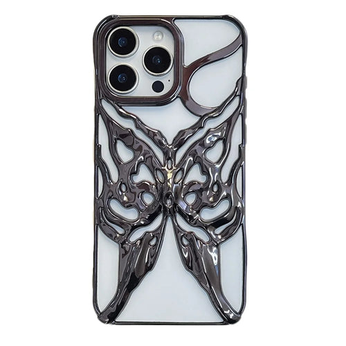For iPhone 16 Pro Case Electroplated Hollow Butterfly Pattern Creative Design TPU Phone Cover - Black - 1