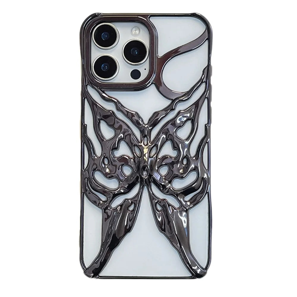 For iPhone 16 Pro Case Electroplated Hollow Butterfly Pattern Creative Design TPU Phone Cover - Black - 1