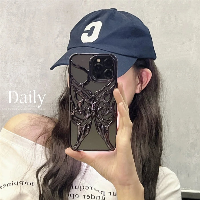 For iPhone 16 Pro Case Electroplated Hollow Butterfly Pattern Creative Design TPU Phone Cover - Black - 3