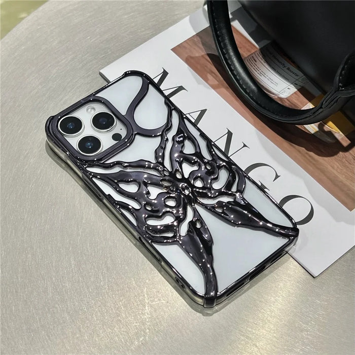 For iPhone 16 Pro Case Electroplated Hollow Butterfly Pattern Creative Design TPU Phone Cover - Black - 7