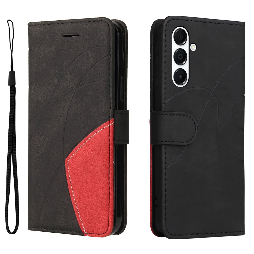 For Samsung Galaxy A18 5G / A17 5G / A26 5G / A16 5G  / A16 4G  Leather Phone Case Stand Wallet with Bi-colour Splicing Design - Black - 1