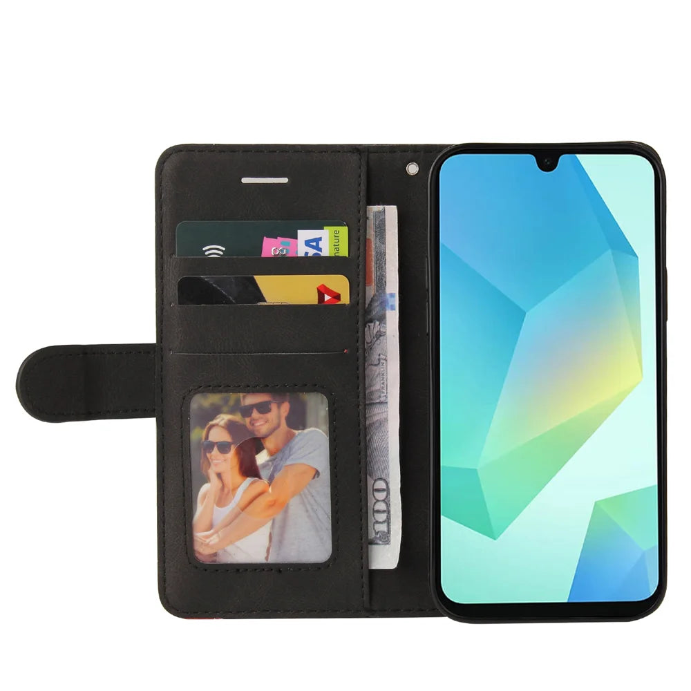 For Samsung Galaxy A18 5G / A17 5G / A26 5G / A16 5G  / A16 4G  Leather Phone Case Stand Wallet with Bi-colour Splicing Design - Black - 2