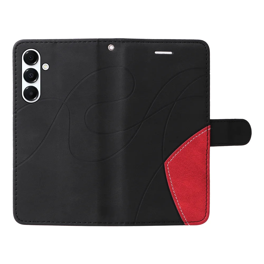 For Samsung Galaxy A18 5G / A17 5G / A26 5G / A16 5G  / A16 4G  Leather Phone Case Stand Wallet with Bi-colour Splicing Design - Black - 3