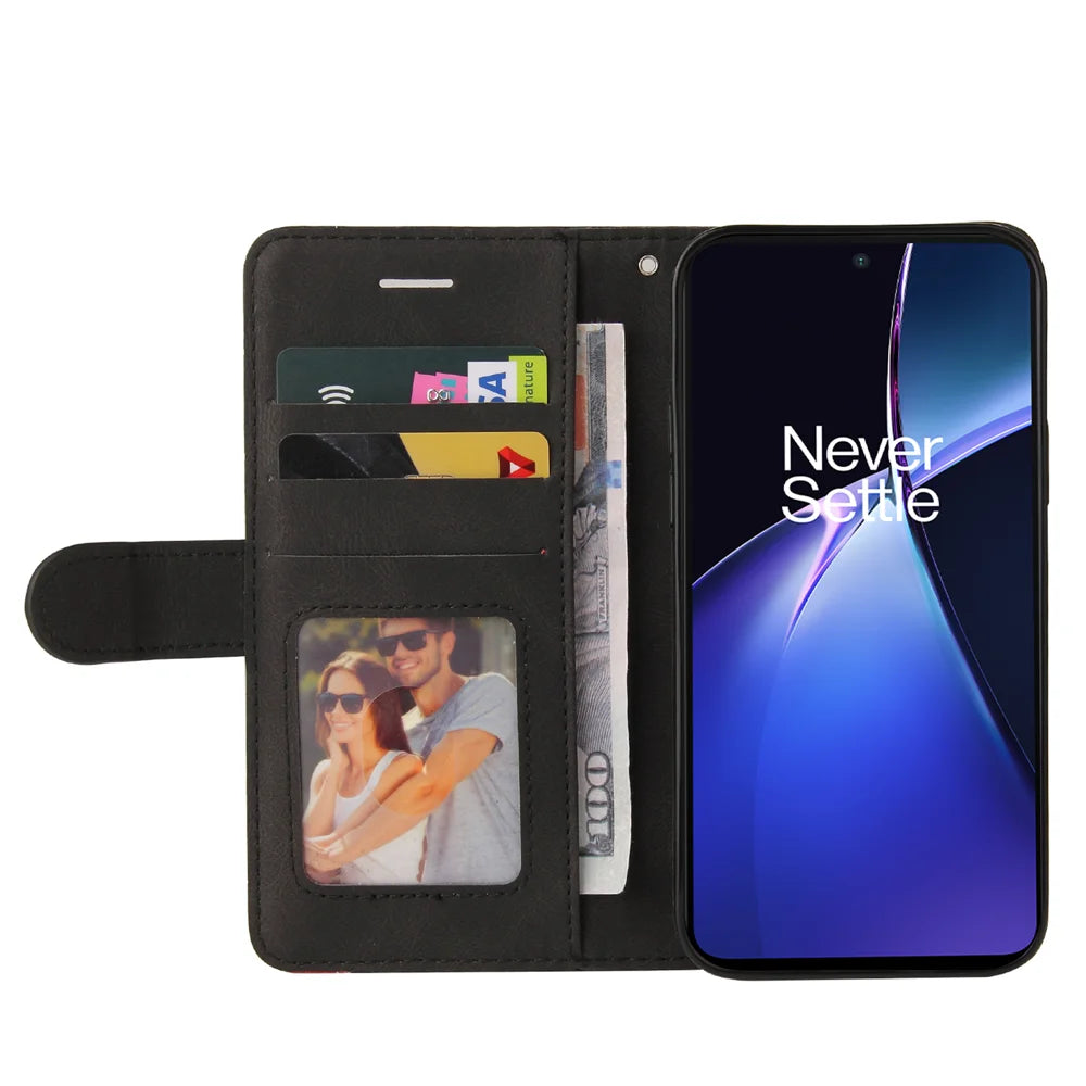 For Oppo K12x 5G (China) / OnePlus Nord CE4 Lite 5G Leather Phone Case Stand Wallet with Bi-colour Splicing Design - Black - 2