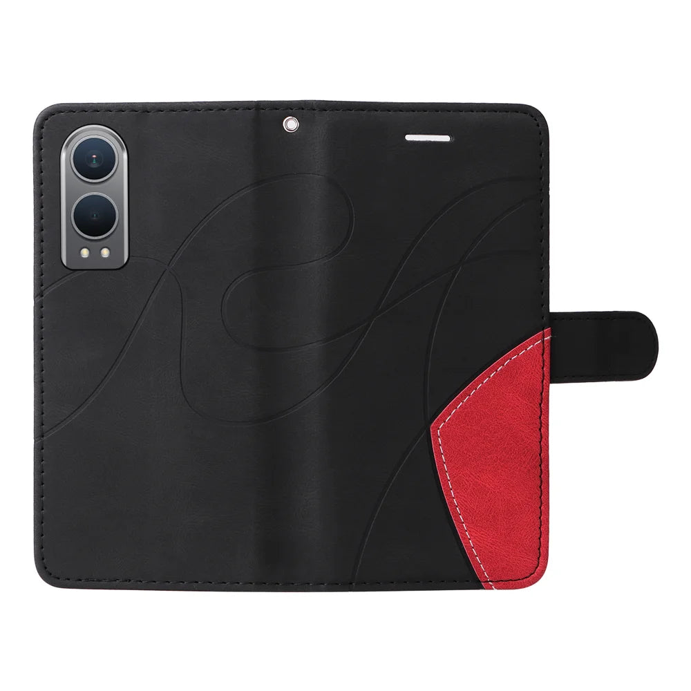For Oppo K12x 5G (China) / OnePlus Nord CE4 Lite 5G Leather Phone Case Stand Wallet with Bi-colour Splicing Design - Black - 3