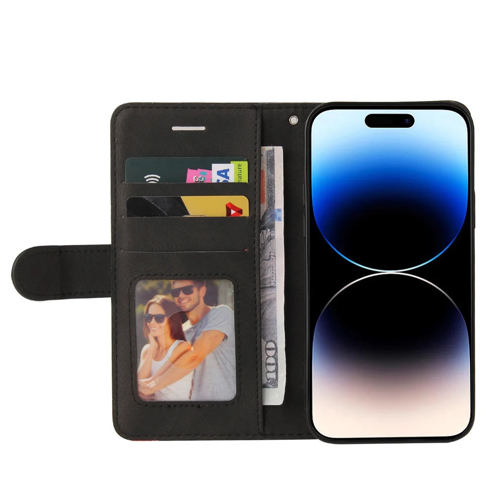 For iPhone 15 Pro Leather Phone Case Stand Wallet with Bi-colour Splicing Design - Black - 2