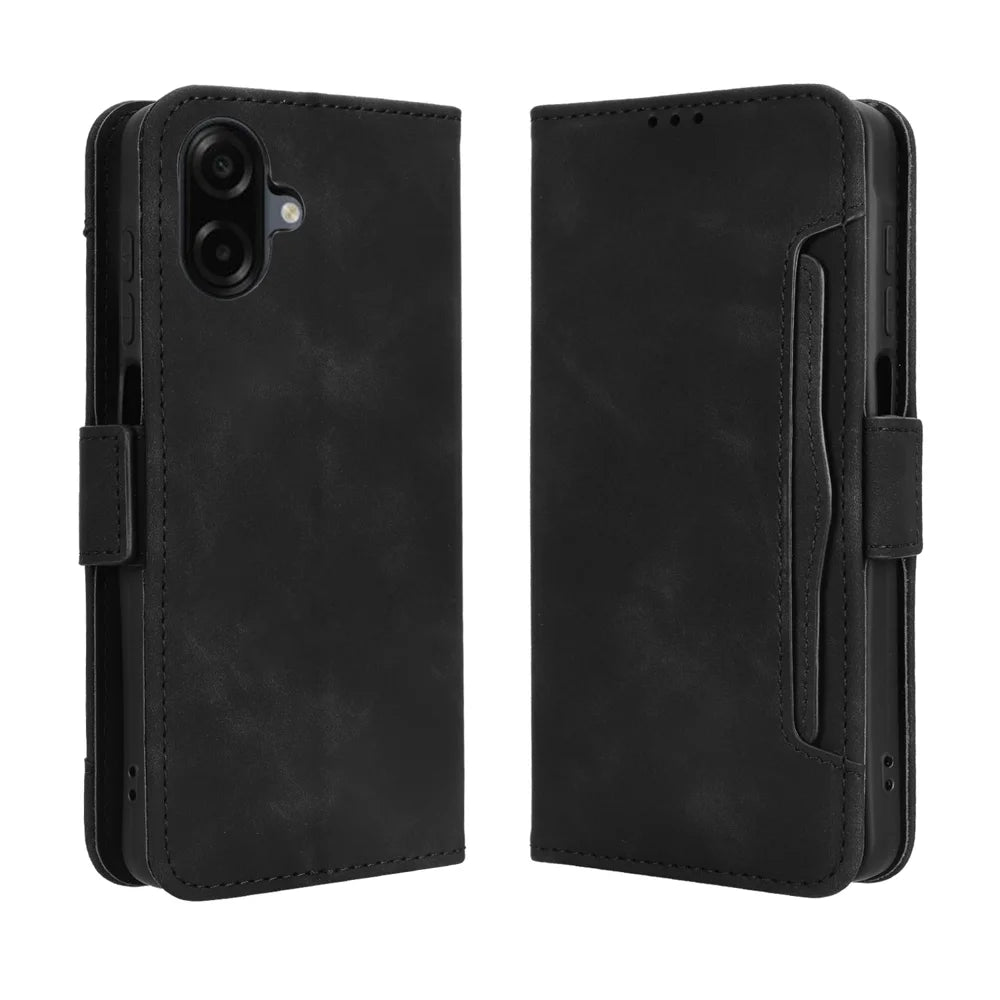For Samsung Galaxy A08 5G / A08 4G / A07 4G Leather Case Phone Wallet Cover with Multiple Card Slots - Black - 1
