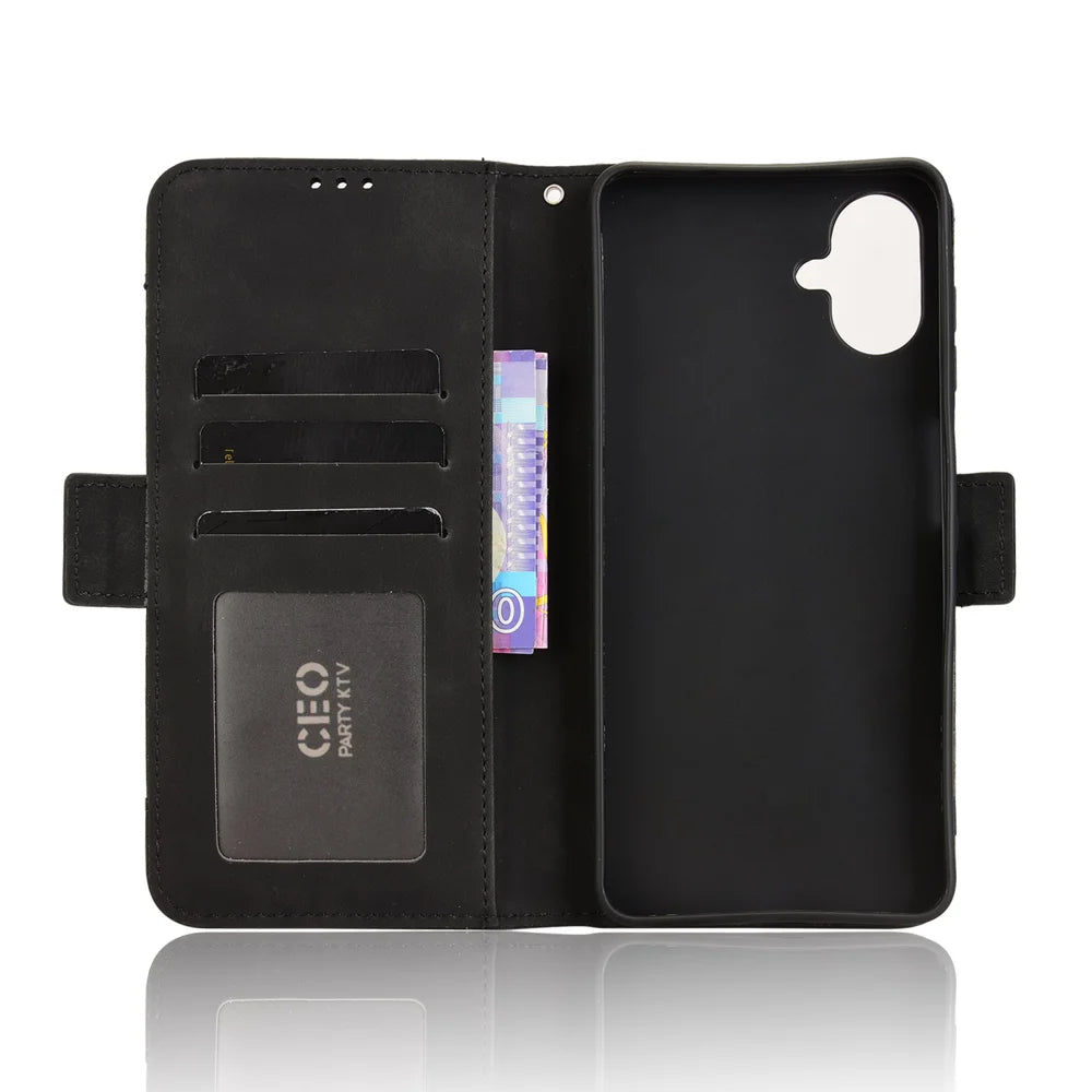 For Samsung Galaxy A08 5G / A08 4G / A07 4G Leather Case Phone Wallet Cover with Multiple Card Slots - Black - 5