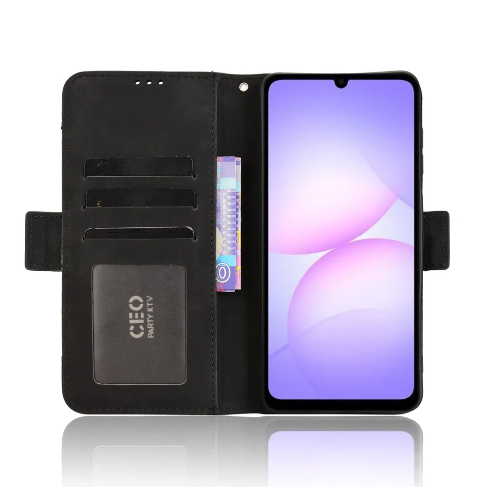 For Samsung Galaxy A08 5G / A08 4G / A07 4G Leather Case Phone Wallet Cover with Multiple Card Slots - Black - 6