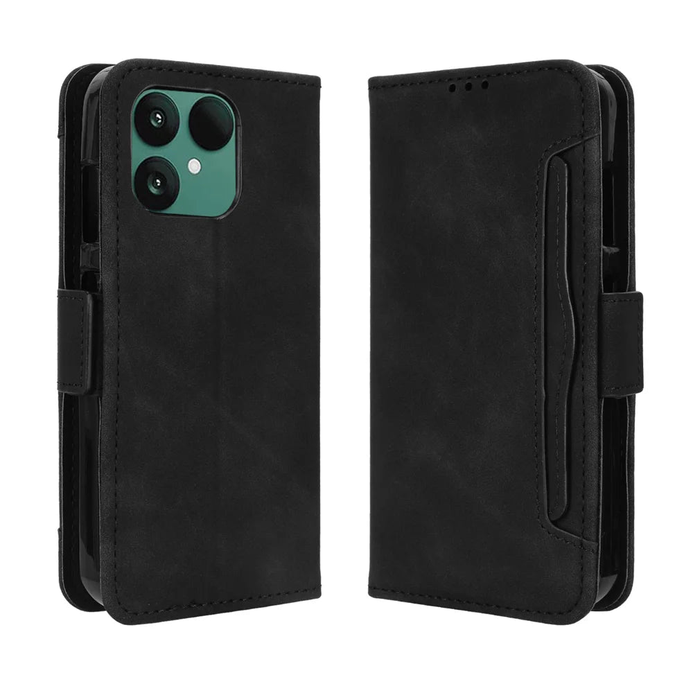 For Fairphone 6 Leather Case Phone Wallet Cover with Multiple Card Slots - Black - 1