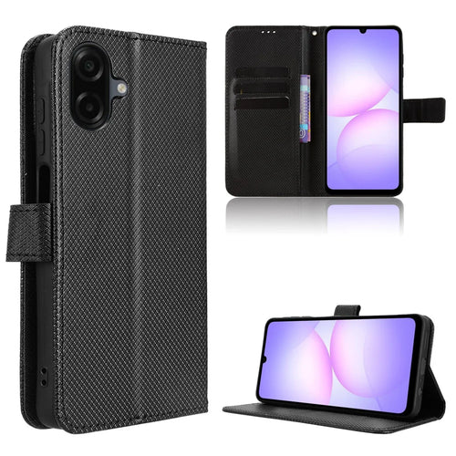 For Samsung Galaxy A08 5G / A08 4G / A07 4G Leather Wallet Case with Strap Diamond Texture Phone Cover - Black - 1