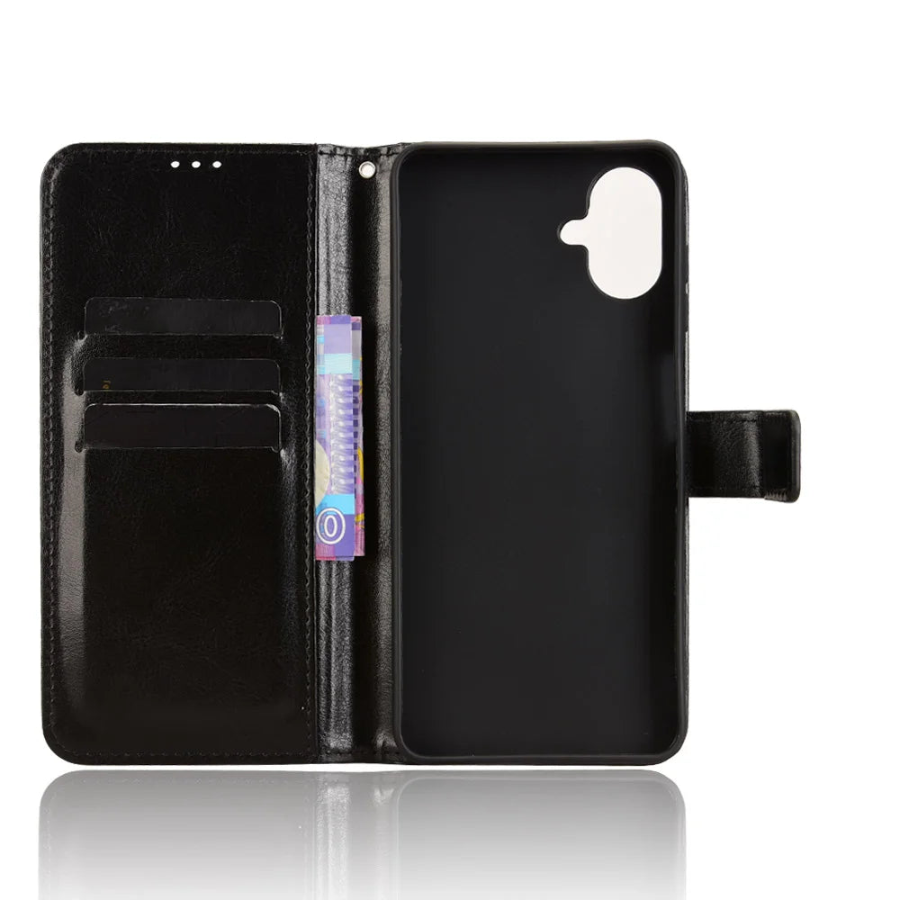 For Samsung Galaxy A08 5G / A08 4G / A07 4G PU Leather Case with Strap Crazy Horse Texture Phone Wallet Cover - Black - 4