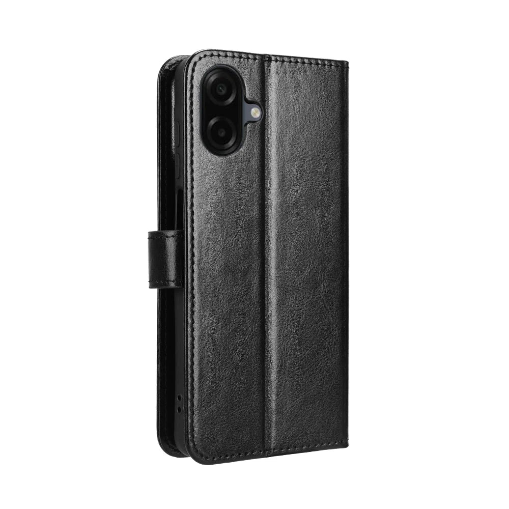 For Samsung Galaxy A08 5G / A08 4G / A07 4G PU Leather Case with Strap Crazy Horse Texture Phone Wallet Cover - Black - 7
