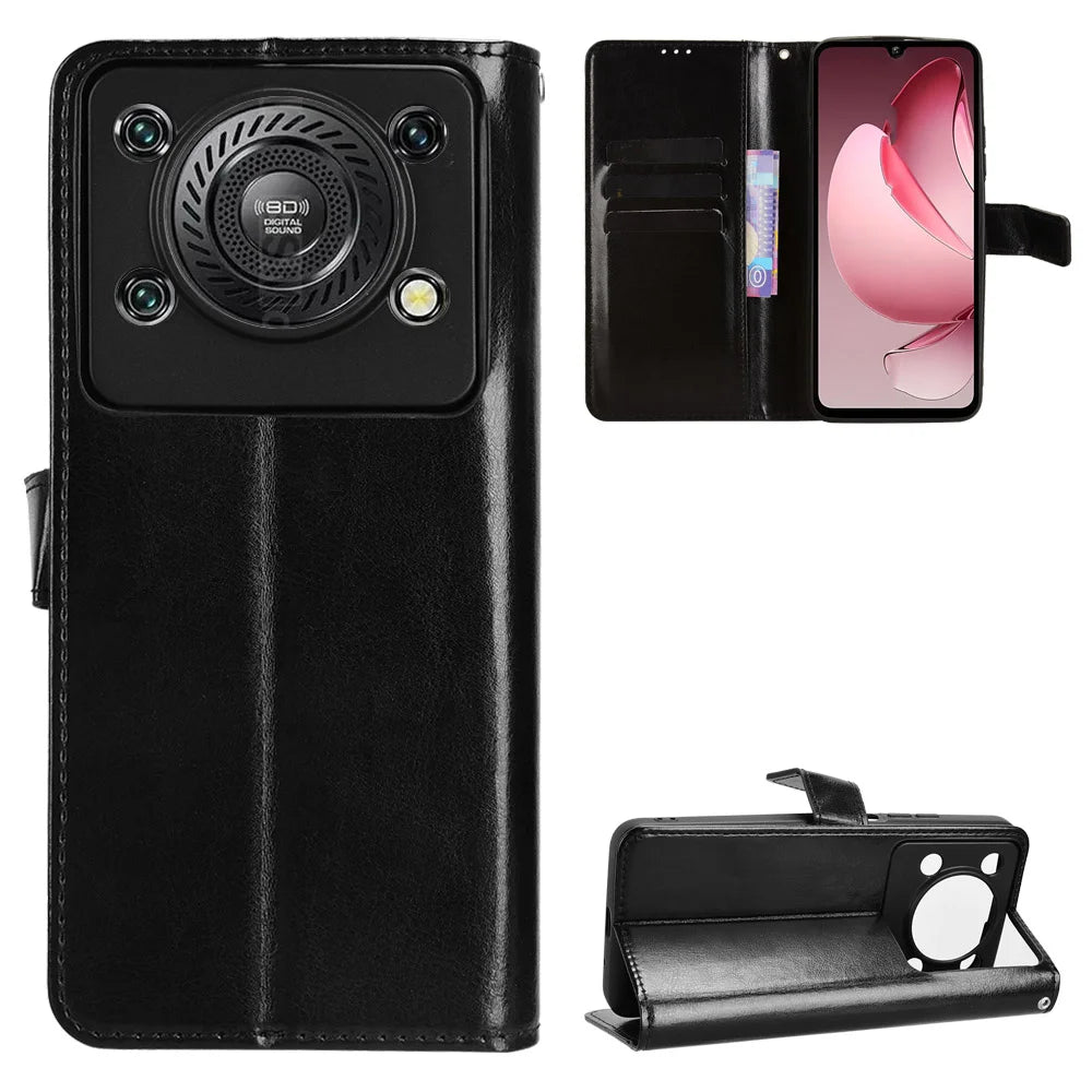 For Oukitel C60 Pro / Oukitel C60 PU Leather Case with Strap Crazy Horse Texture Phone Wallet Cover - Black - 1