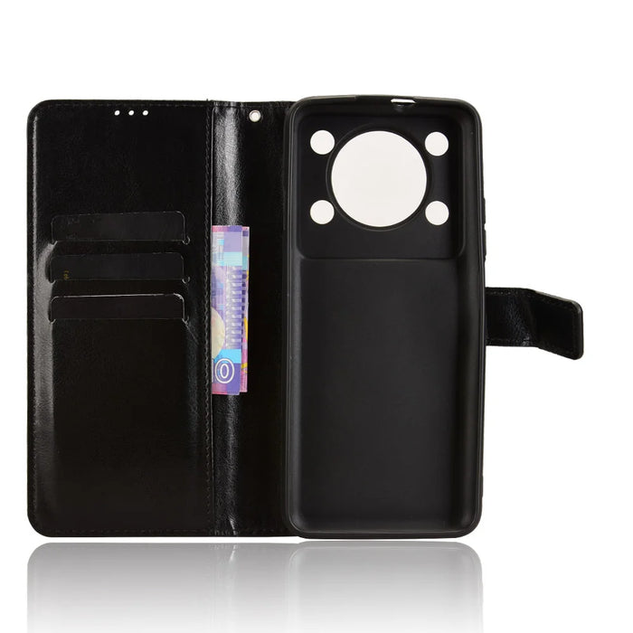 For Oukitel C60 Pro / Oukitel C60 PU Leather Case with Strap Crazy Horse Texture Phone Wallet Cover - Black - 4