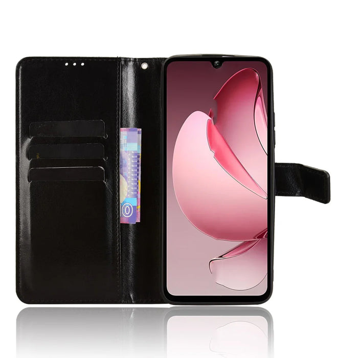 For Oukitel C60 Pro / Oukitel C60 PU Leather Case with Strap Crazy Horse Texture Phone Wallet Cover - Black - 5