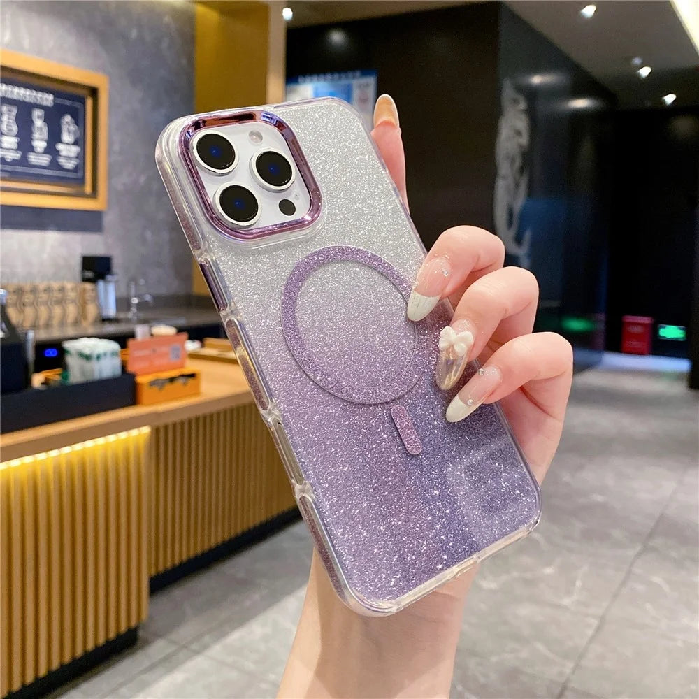 For iPhone 16 Pro Case TPU + Acrylic Glitter Magnetic Phone Cover Compatible with MagSafe - Purple - 2