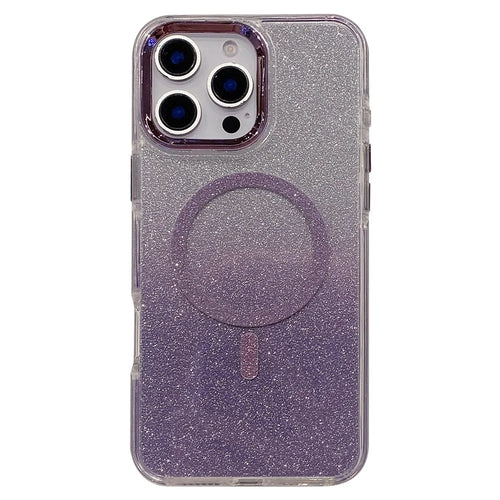 For iPhone 16 Pro Max Case TPU + Acrylic Glitter Magnetic Phone Cover Compatible with MagSafe - Purple - 1