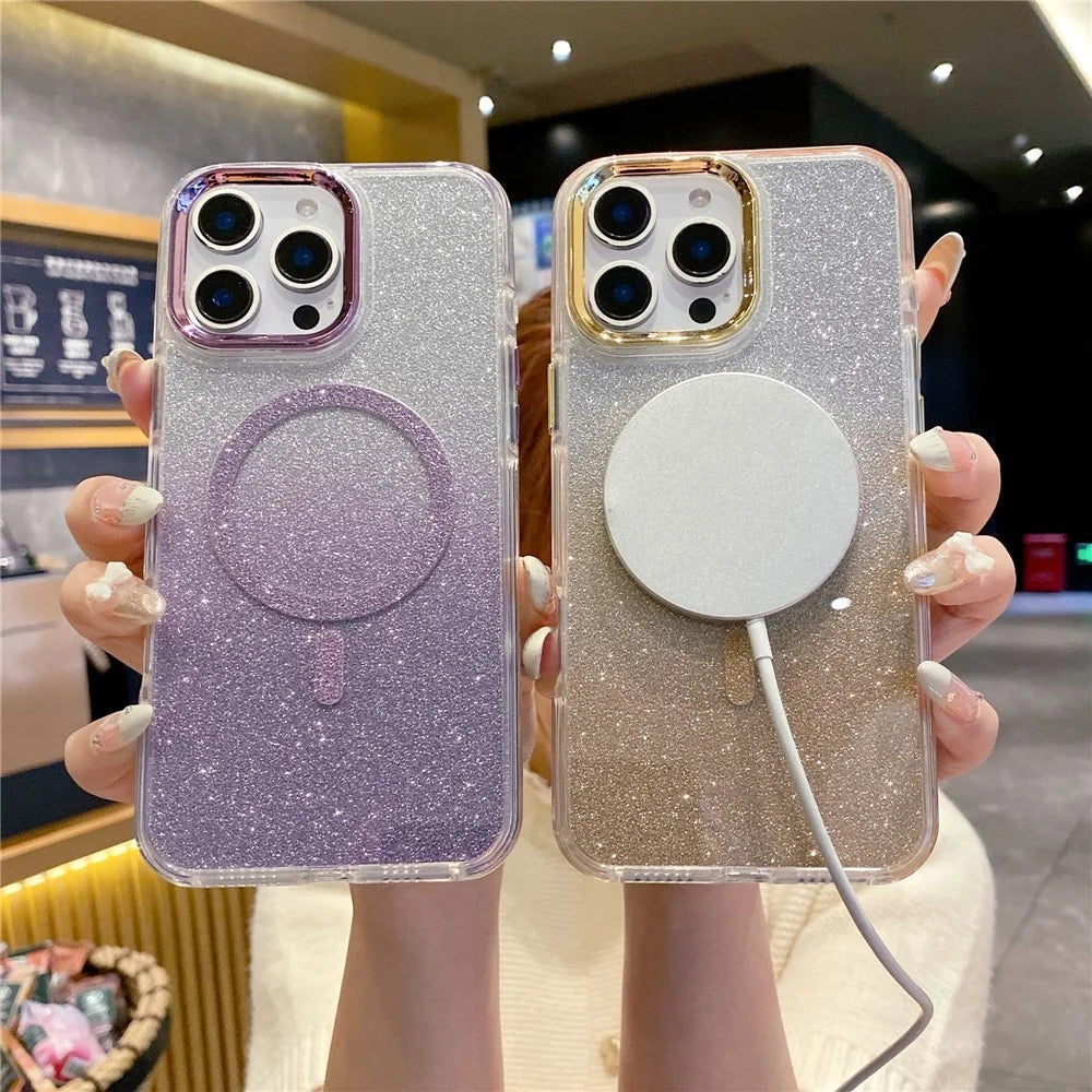 For iPhone 16 Pro Max Case TPU + Acrylic Glitter Magnetic Phone Cover Compatible with MagSafe - Purple - 4