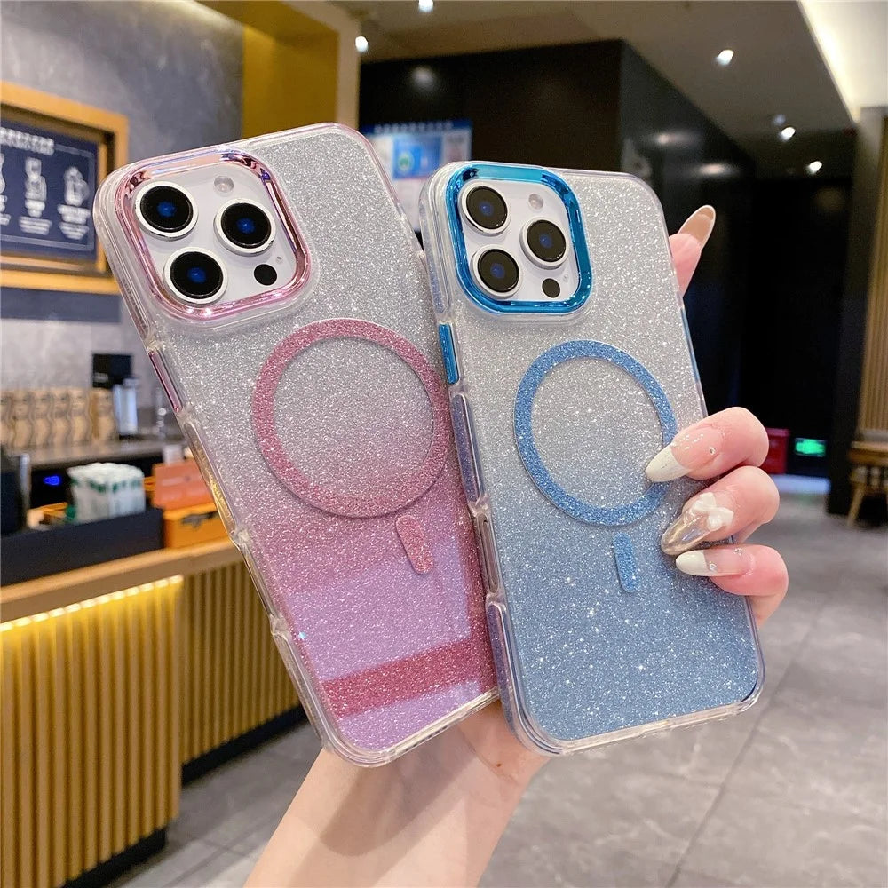 For iPhone 16 Pro Max Case TPU + Acrylic Glitter Magnetic Phone Cover Compatible with MagSafe - Purple - 5
