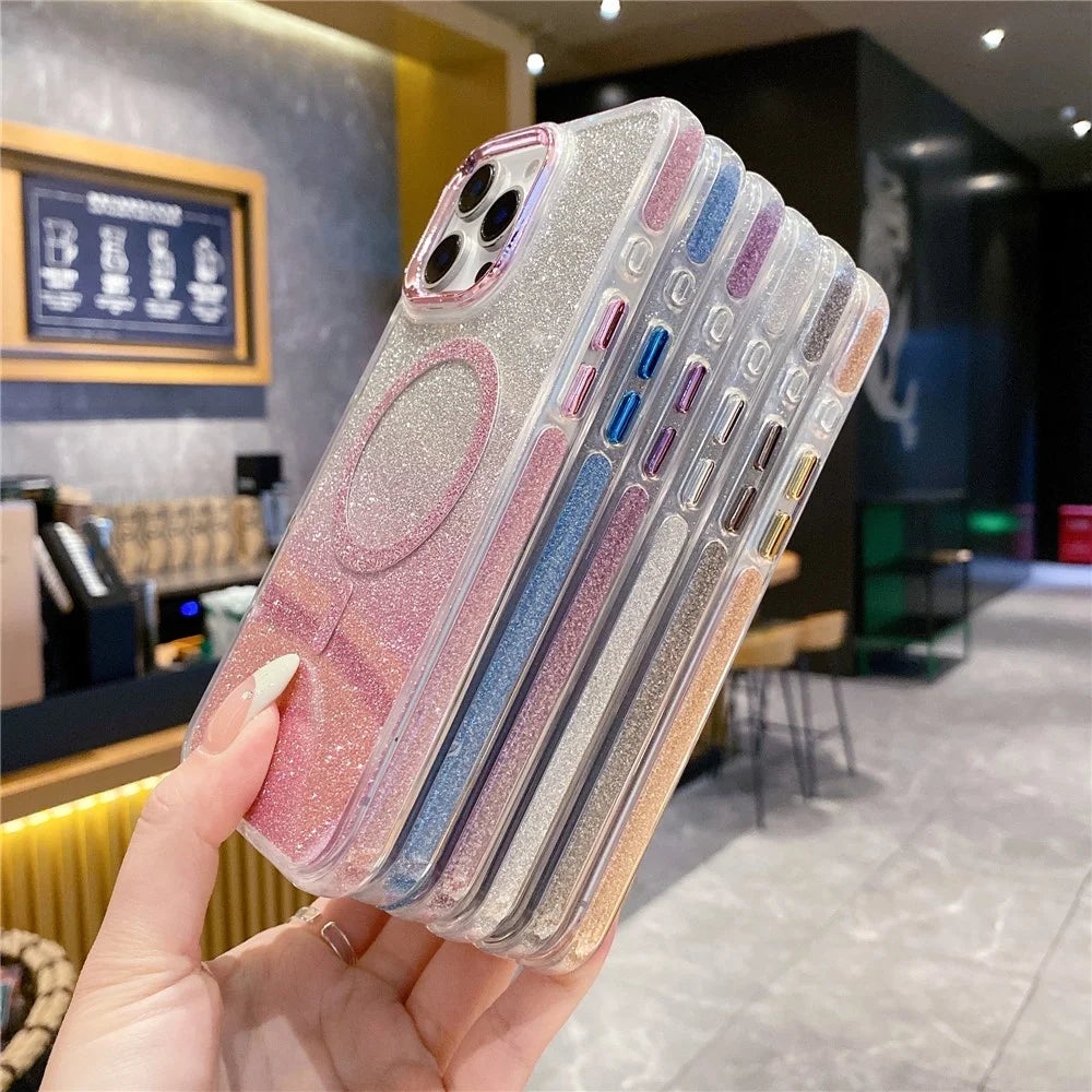 For iPhone 16 Pro Max Case TPU + Acrylic Glitter Magnetic Phone Cover Compatible with MagSafe - Purple - 7