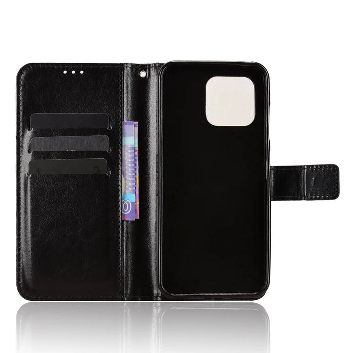 For Fairphone 6 PU Leather Case with Strap Crazy Horse Texture Phone Wallet Cover - Black - 4