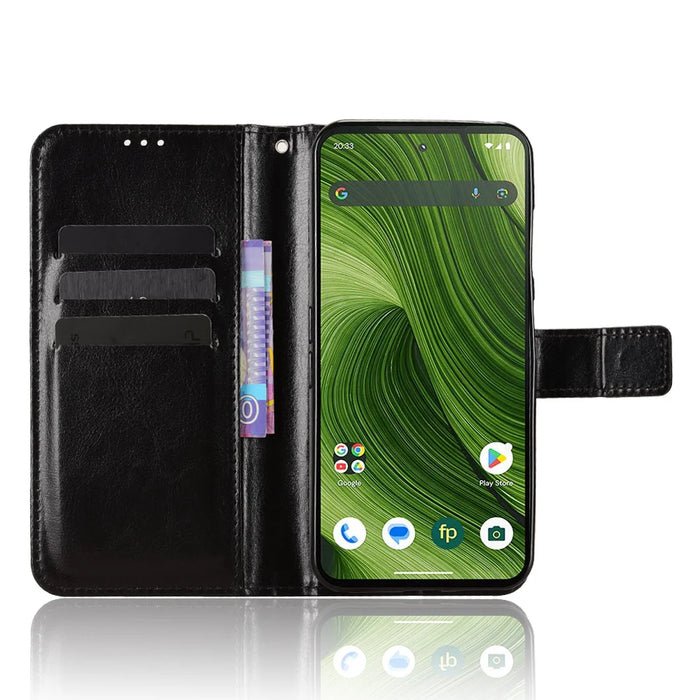 For Fairphone 6 PU Leather Case with Strap Crazy Horse Texture Phone Wallet Cover - Black - 5
