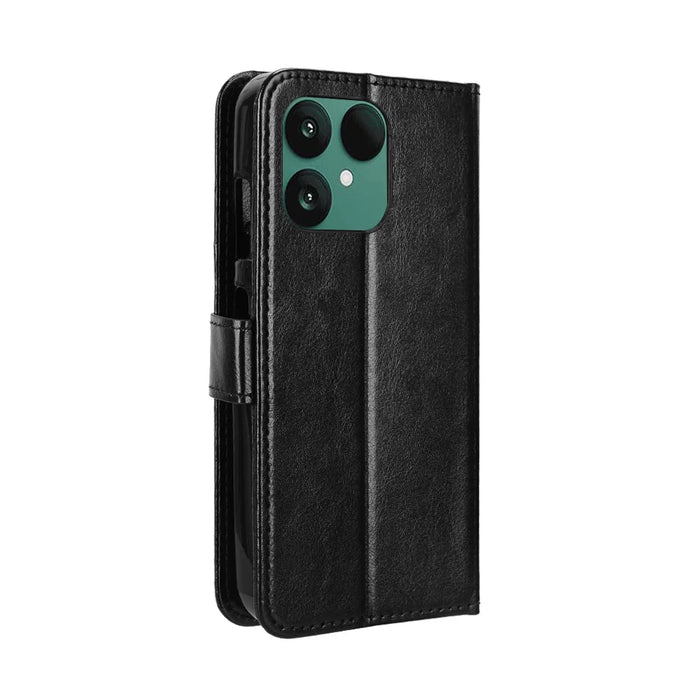 For Fairphone 6 PU Leather Case with Strap Crazy Horse Texture Phone Wallet Cover - Black - 7