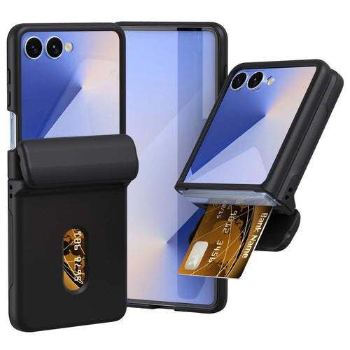 For Samsung Galaxy Z Flip7 FE 5G / Z Flip6 5G Case Spring Hinge PC Folding Phone Cover with Card Slot - Black - 1