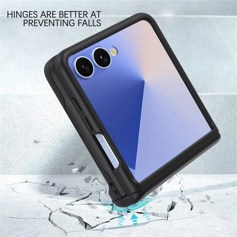 For Samsung Galaxy Z Flip7 FE 5G / Z Flip6 5G Case Spring Hinge PC Folding Phone Cover with Card Slot - Black - 2