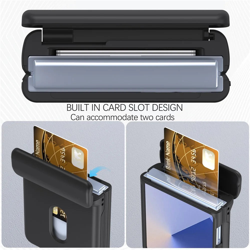 For Samsung Galaxy Z Flip7 FE 5G / Z Flip6 5G Case Spring Hinge PC Folding Phone Cover with Card Slot - Black - 3