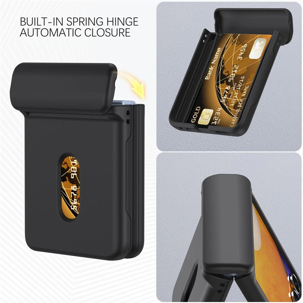 For Samsung Galaxy Z Flip7 FE 5G / Z Flip6 5G Case Spring Hinge PC Folding Phone Cover with Card Slot - Black - 4